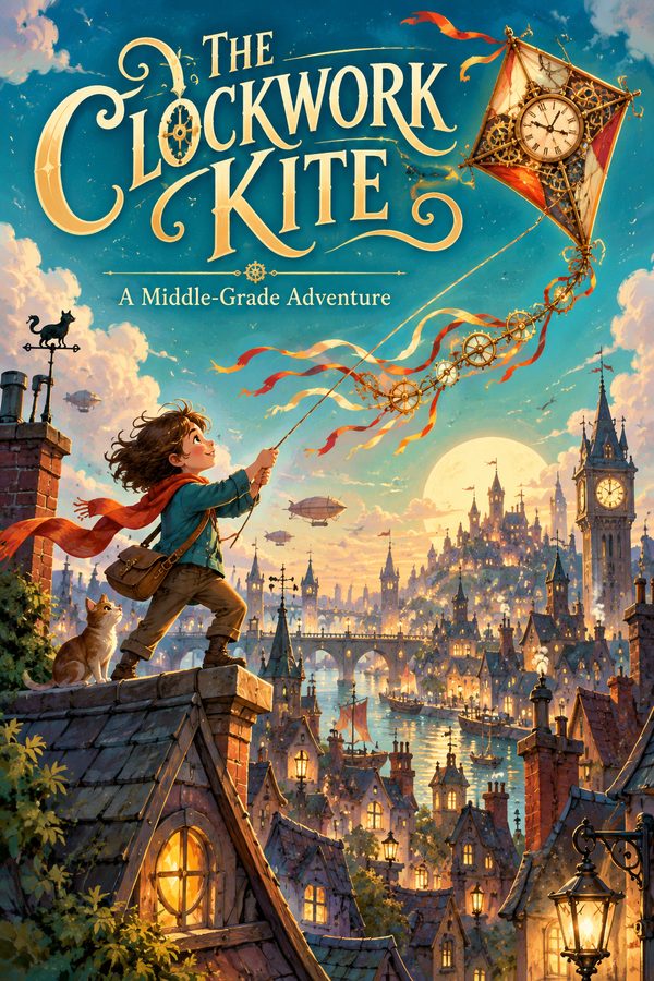 Обложка «The Clockwork Kite», создана в AI Studio